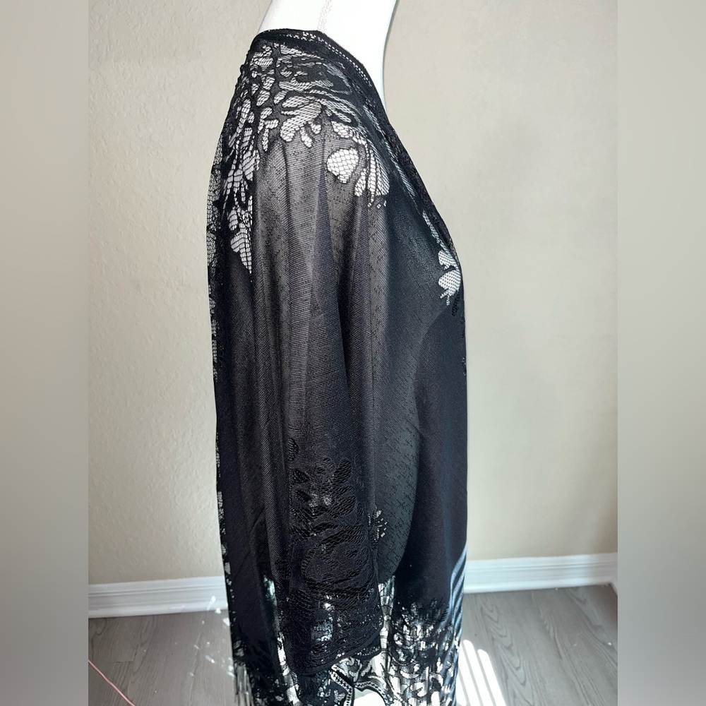 Boho Kimono Black Sheer Lace Cover-Up. - Picture 6 of 7